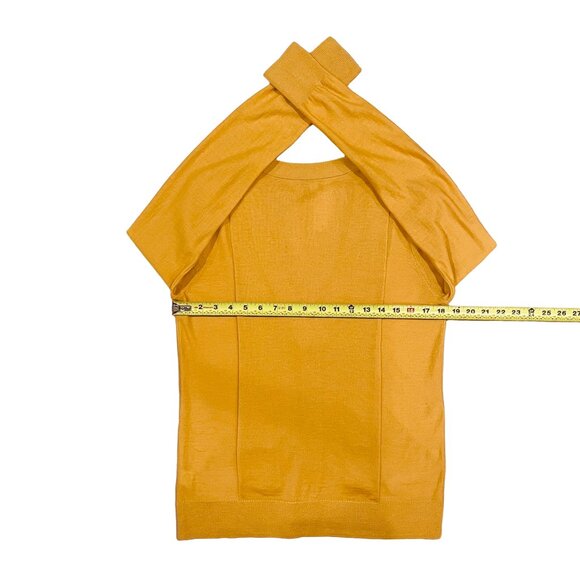 Merino Wool V-Neck Cardigan — Mustard Yellow Sweater by Halogen — Size M - Picture 9 of 10